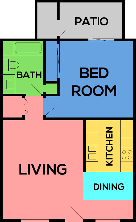 This image is the visual schematic representation of Floorplan A in Bellevue Apartments.