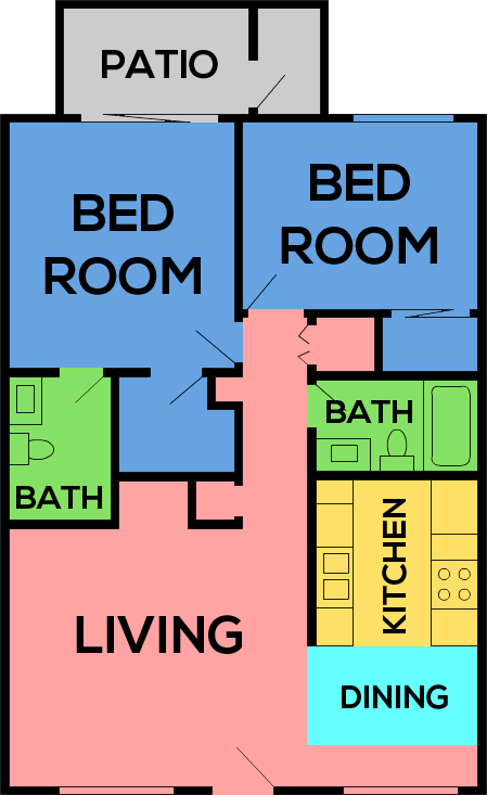 This image is the visual schematic representation of Floorplan B in Bellevue Apartments.