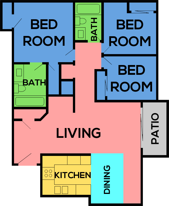 This image is the visual schematic representation of Floorplan D in Bellevue Apartments.